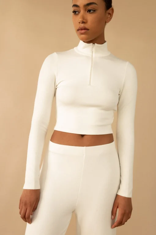 CROPPED QUARTER ZIP LONG SLEEVE TOP