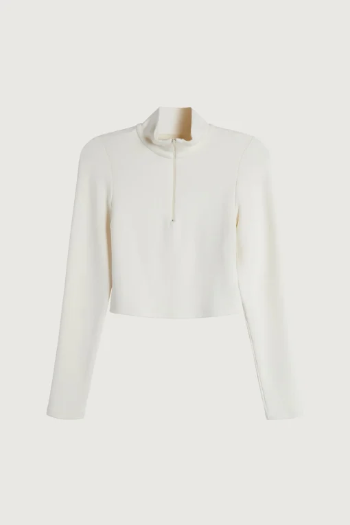 CROPPED QUARTER ZIP LONG SLEEVE TOP