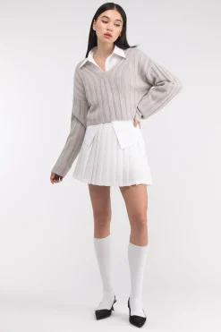 CROPPED RIB-KNIT V-NECK SWEATER