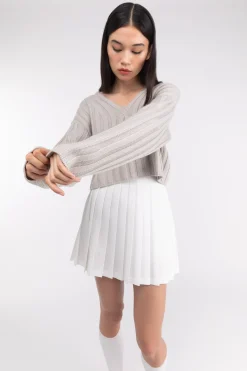 CROPPED RIB-KNIT V-NECK SWEATER