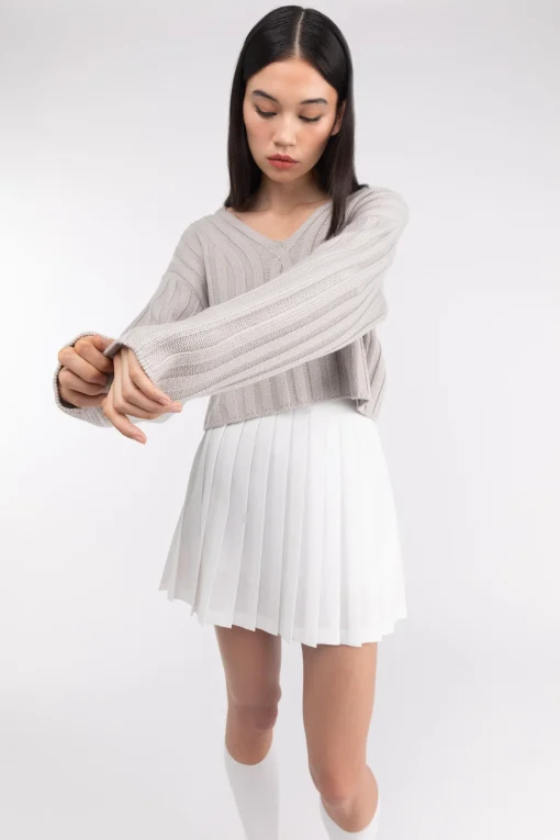 CROPPED RIB-KNIT V-NECK SWEATER