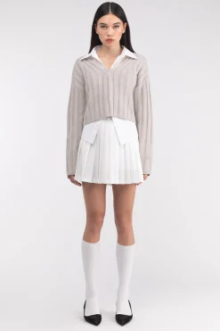 CROPPED RIB-KNIT V-NECK SWEATER