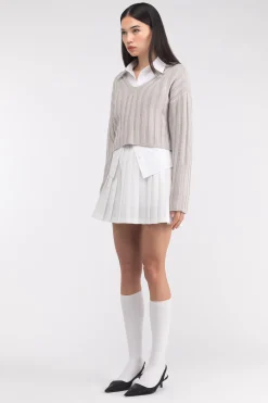 CROPPED RIB-KNIT V-NECK SWEATER