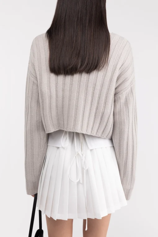 CROPPED RIB-KNIT V-NECK SWEATER