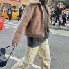 CROPPED SHEARLING BOMBER JACKET