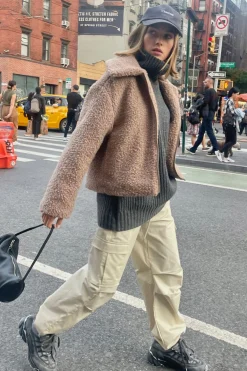 CROPPED SHEARLING BOMBER JACKET