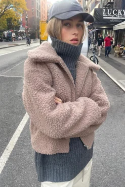 CROPPED SHEARLING BOMBER JACKET