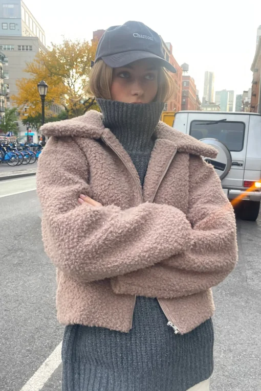 CROPPED SHEARLING BOMBER JACKET