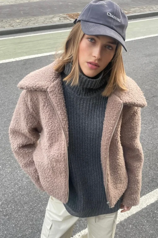 CROPPED SHEARLING BOMBER JACKET