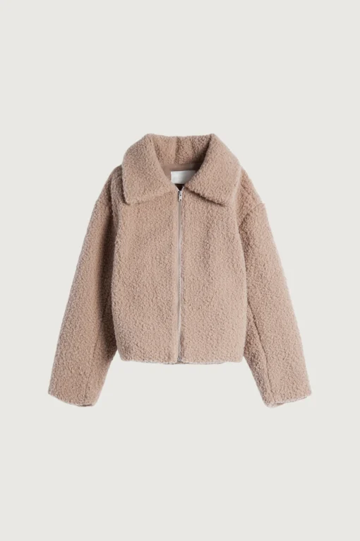 CROPPED SHEARLING BOMBER JACKET