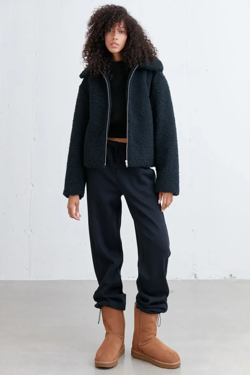 CROPPED SHEARLING BOMBER JACKET