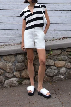 CROPPED STRIPED COLLARED SWEATER