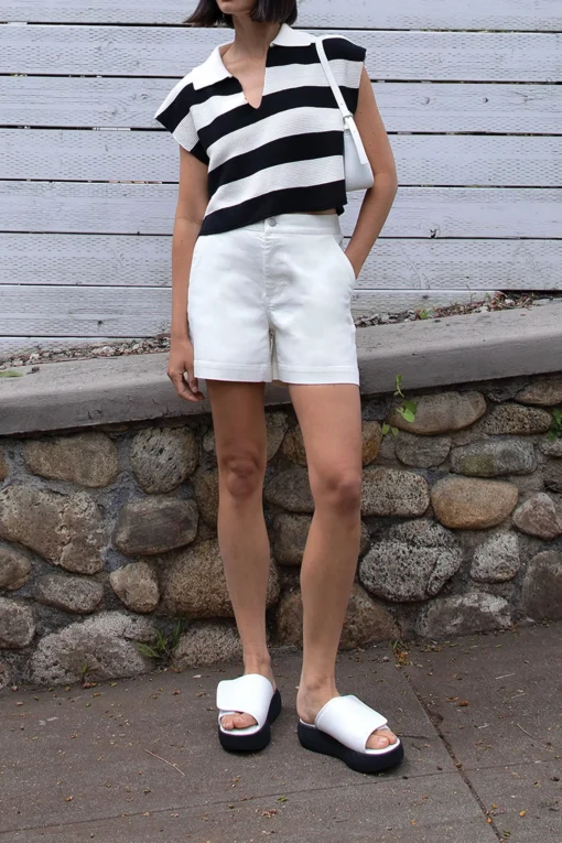 CROPPED STRIPED COLLARED SWEATER