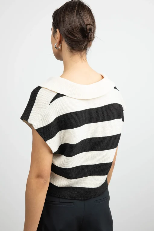 CROPPED STRIPED COLLARED SWEATER
