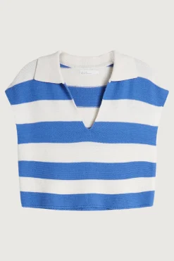 CROPPED STRIPED COLLARED SWEATER
