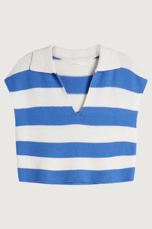 CROPPED STRIPED COLLARED SWEATER