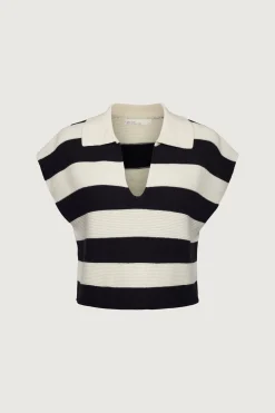 CROPPED STRIPED COLLARED SWEATER