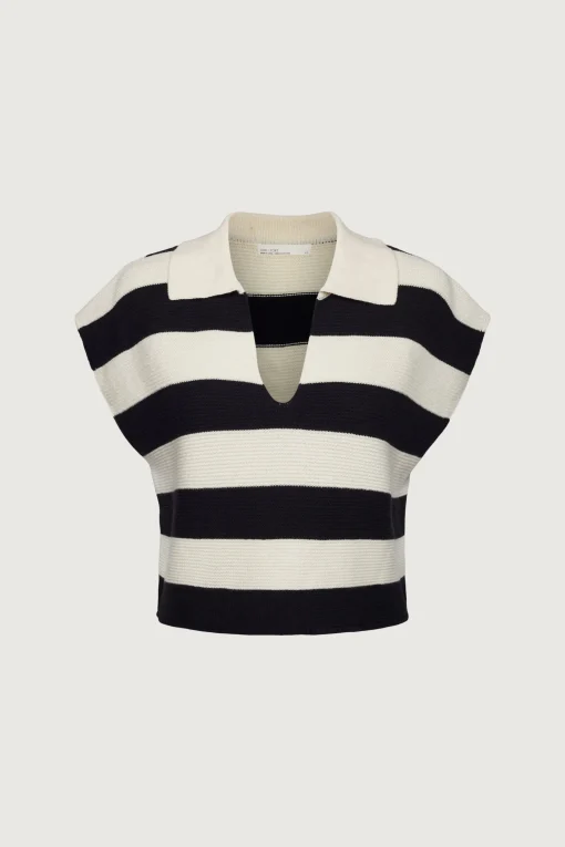 CROPPED STRIPED COLLARED SWEATER