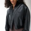 CROPPED VEGAN LEATHER BOMBER JACKET