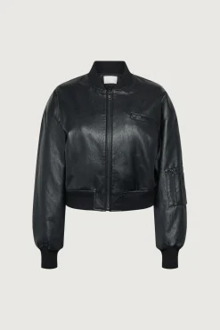 CROPPED VEGAN LEATHER BOMBER JACKET
