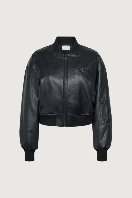 CROPPED VEGAN LEATHER BOMBER JACKET