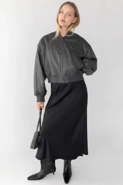 CROPPED VEGAN LEATHER BOMBER JACKET