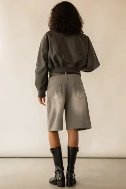 CROPPED VEGAN LEATHER BOMBER JACKET