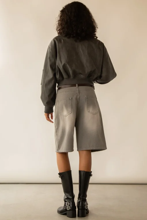 CROPPED VEGAN LEATHER BOMBER JACKET