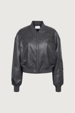 CROPPED VEGAN LEATHER BOMBER JACKET