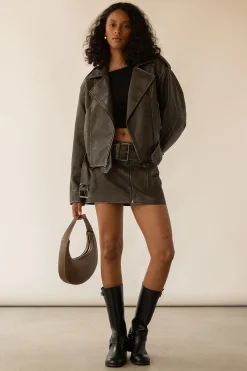 CROPPED VEGAN LEATHER MOTO JACKET