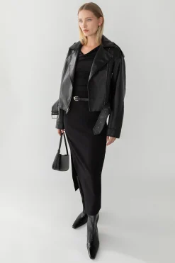 CROPPED VEGAN LEATHER MOTO JACKET