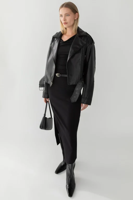 CROPPED VEGAN LEATHER MOTO JACKET