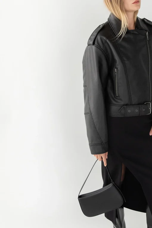 CROPPED VEGAN LEATHER MOTO JACKET