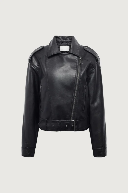 CROPPED VEGAN LEATHER MOTO JACKET