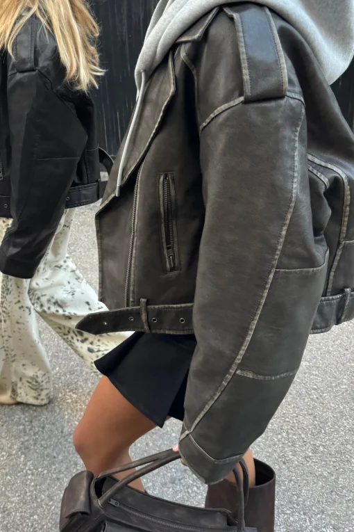 CROPPED VEGAN LEATHER MOTO JACKET