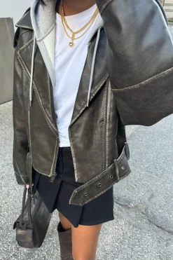 CROPPED VEGAN LEATHER MOTO JACKET