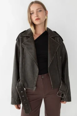 CROPPED VEGAN LEATHER MOTO JACKET