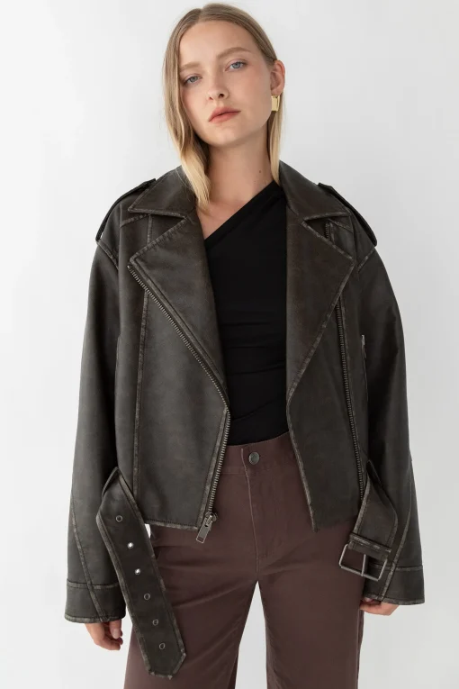 CROPPED VEGAN LEATHER MOTO JACKET