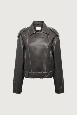 CROPPED VEGAN LEATHER MOTO JACKET