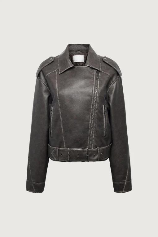 CROPPED VEGAN LEATHER MOTO JACKET