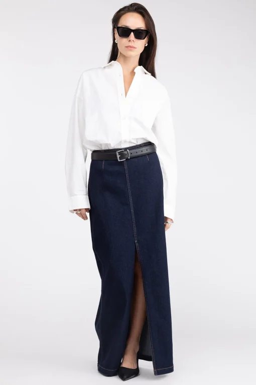 DENIM COLUMN MAXI SKIRT