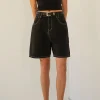 DENIM SHORTS WITH LEATHER BELT