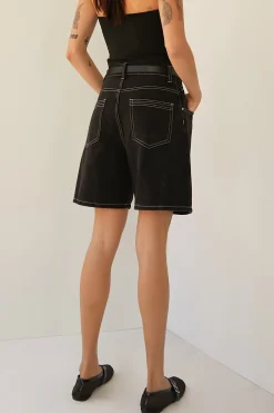DENIM SHORTS WITH LEATHER BELT
