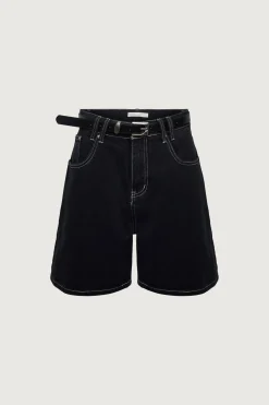 DENIM SHORTS WITH LEATHER BELT