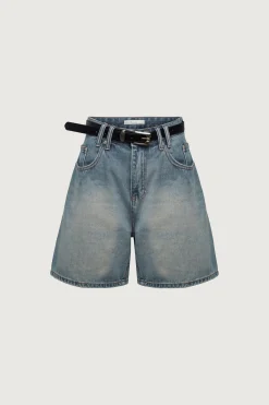 DENIM SHORTS WITH LEATHER BELT