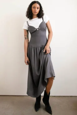 DROP-WAIST DRESS WITH METAL EYELETS
