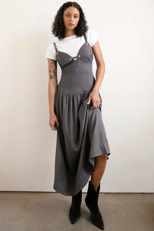 DROP-WAIST DRESS WITH METAL EYELETS