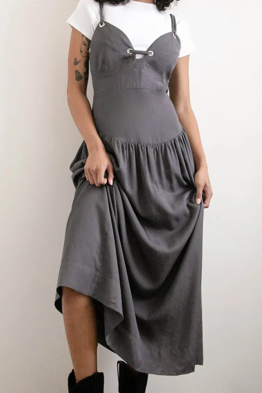 DROP-WAIST DRESS WITH METAL EYELETS