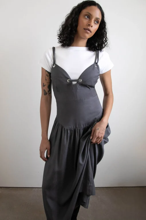 DROP-WAIST DRESS WITH METAL EYELETS