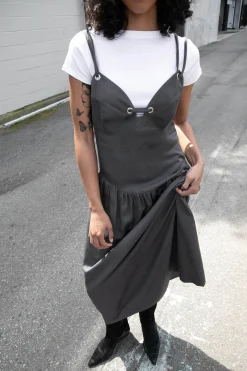 DROP-WAIST DRESS WITH METAL EYELETS